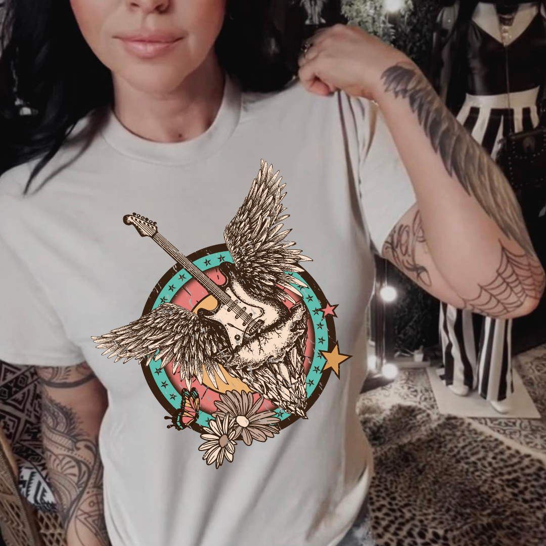 Turquoise Winged Guitar DTF Transfer