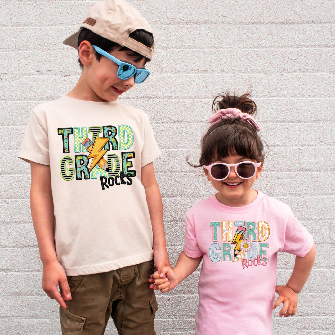 Third Grade Rocks Faux Embroidery DTF Transfer