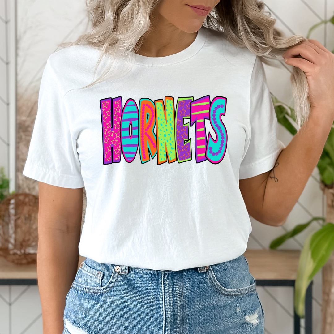 Hornets Neon Doodle Letters DTF