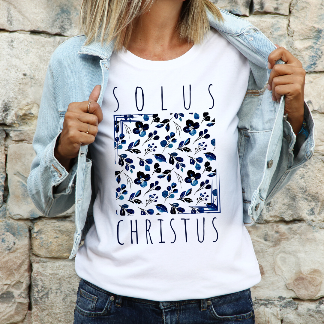 Solus Christus Blue Floral DTF Transfer