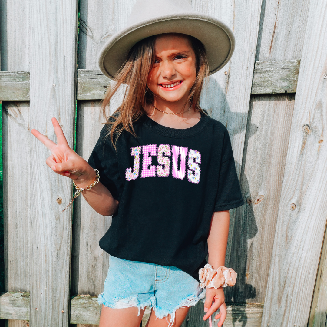 Jesus Pink Patchwork DTF Transfer