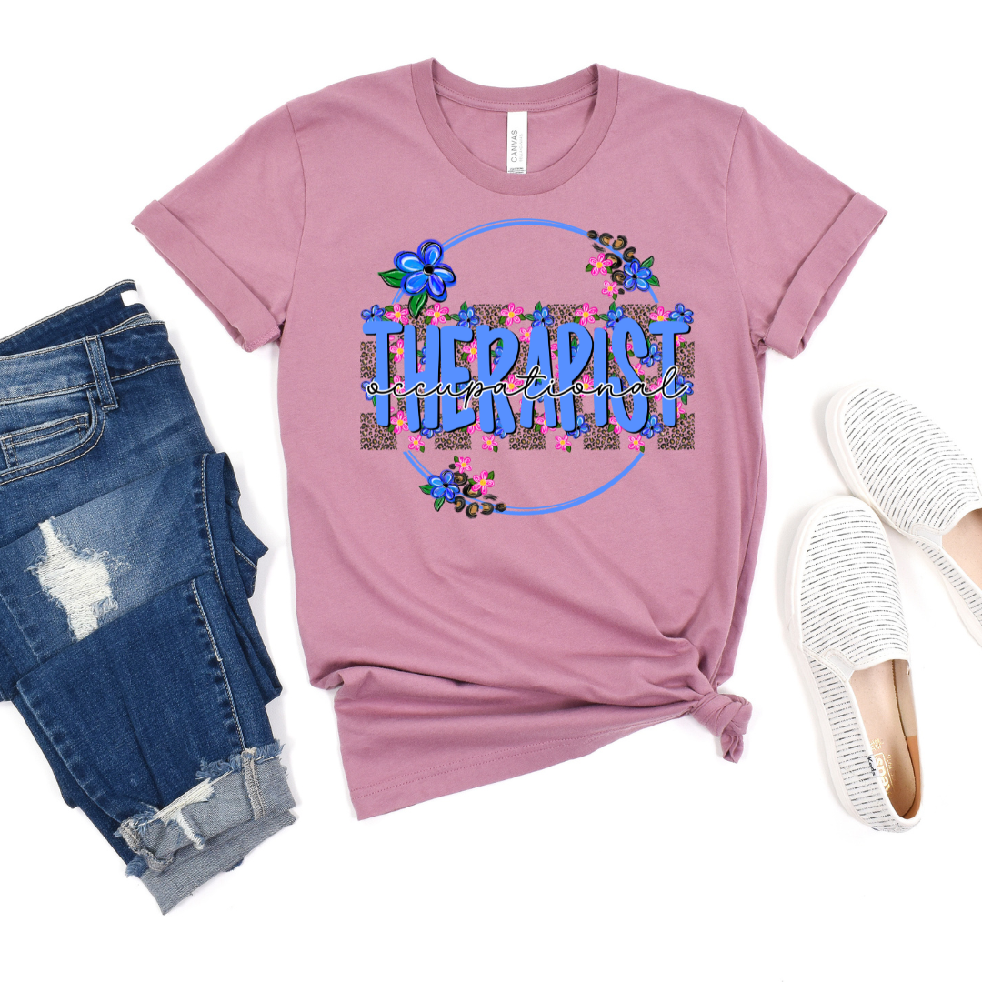 Occupational Therapist Blue Floral Circle DTF Transfer