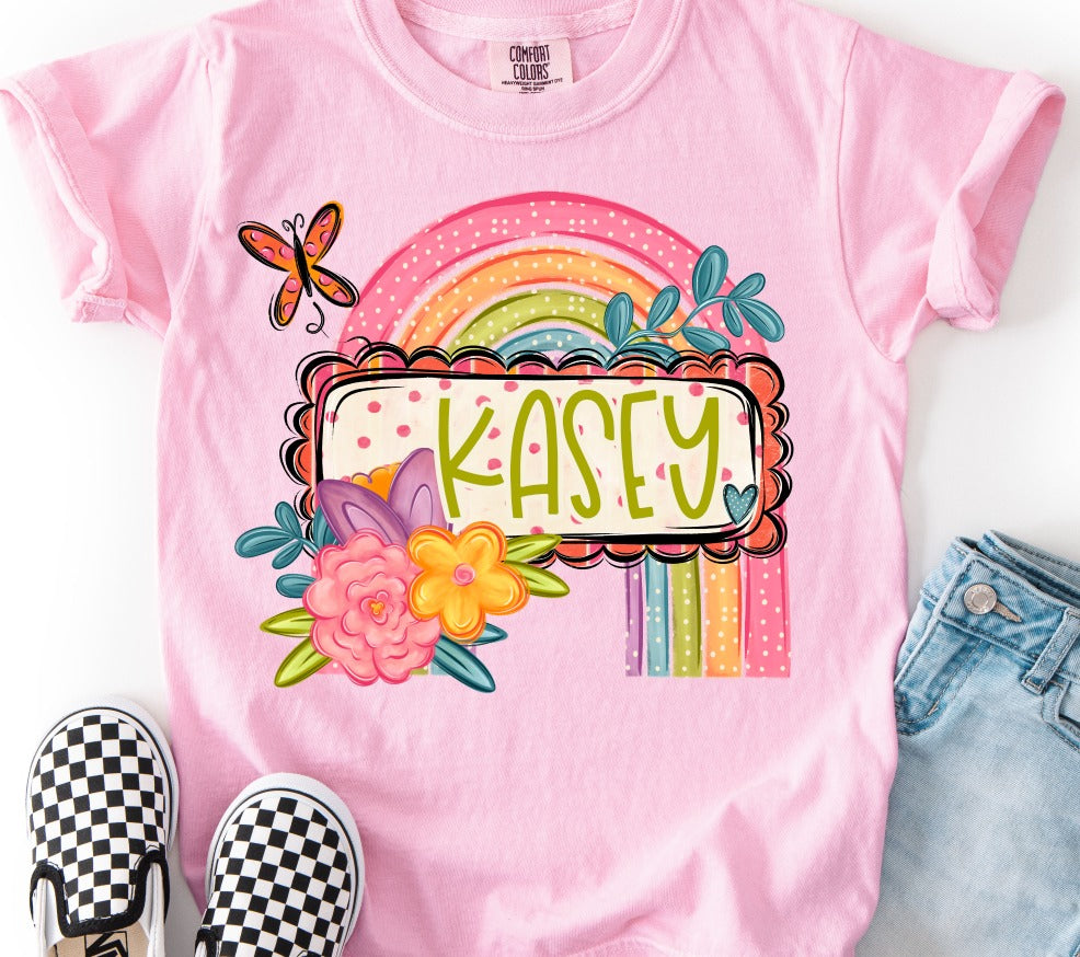 Girls Spring Rainbow Name Frame DTF Transfer
