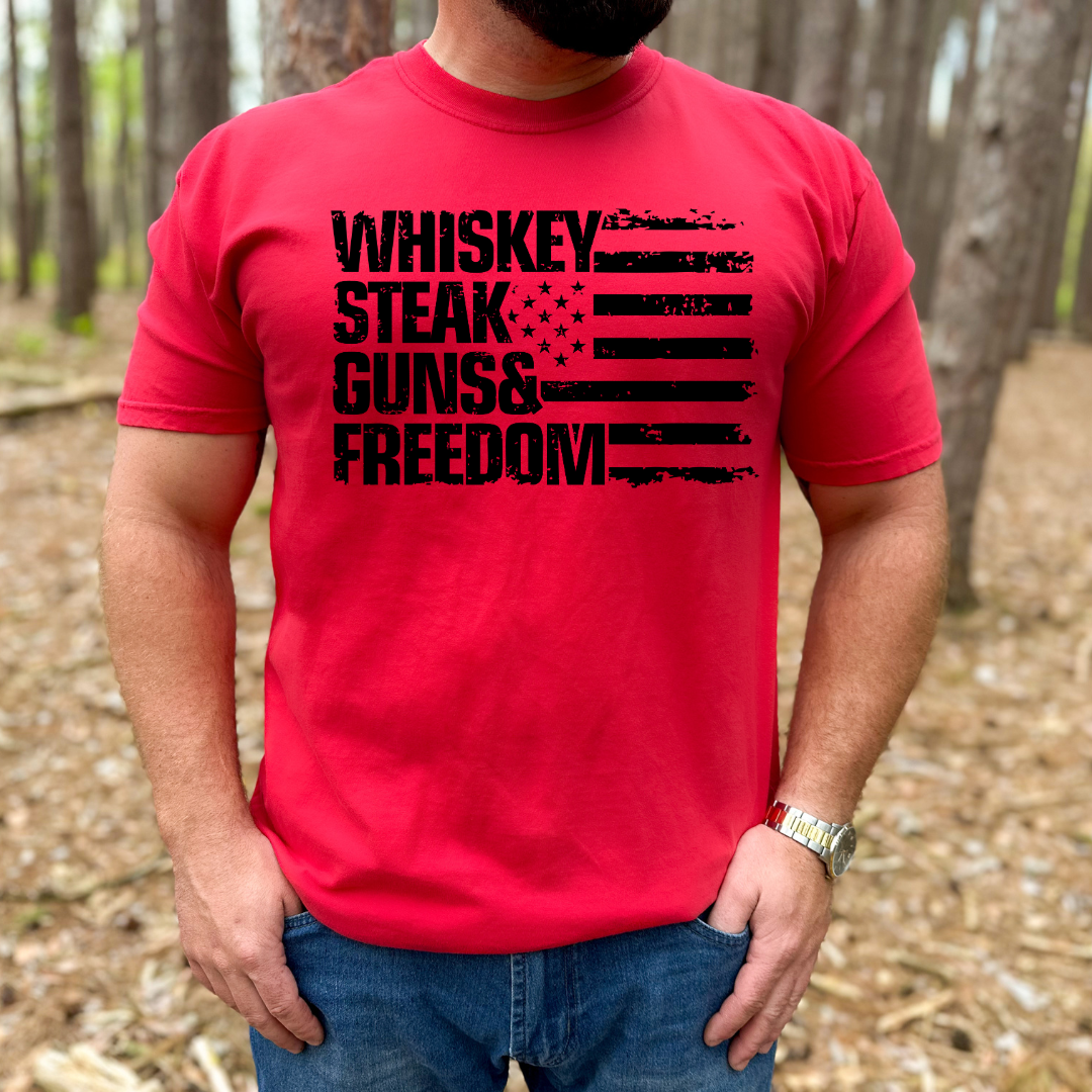 Whiskey Steaks Guns & Freedom DTF Transfer