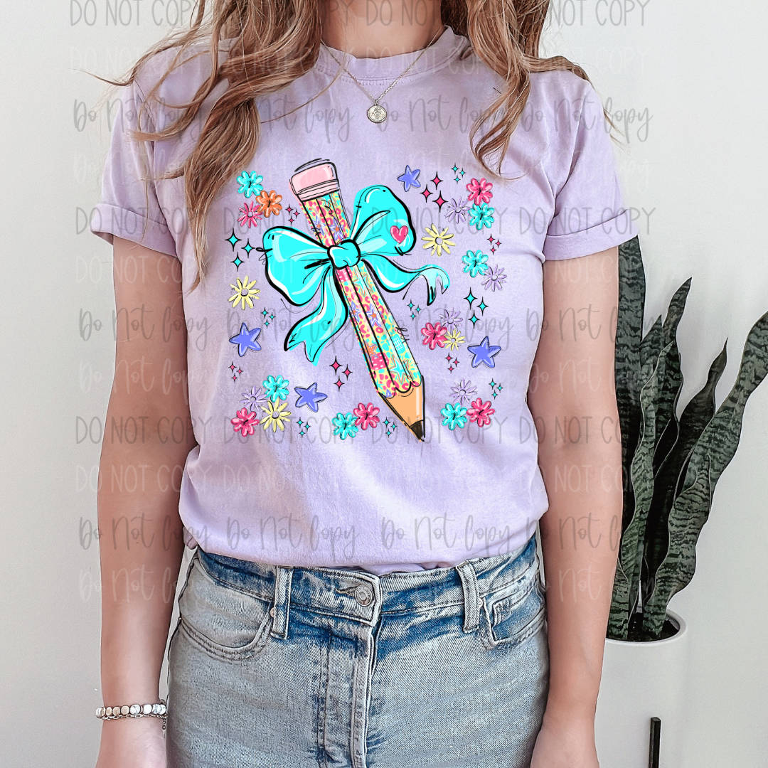 Spring Scribbles Teacher Pencil Collage DTF Transfer