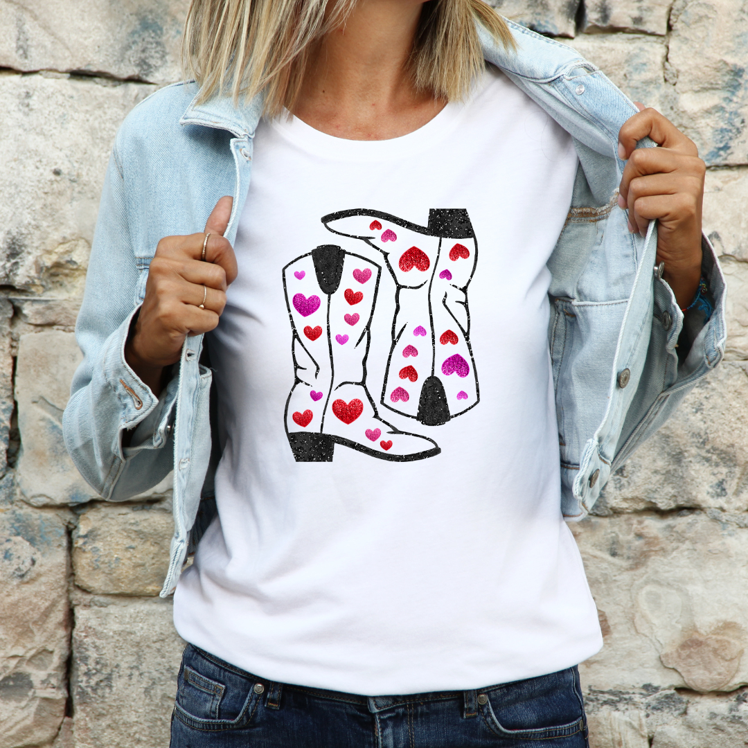 Glitter Heart Cowgirl Boots DTF