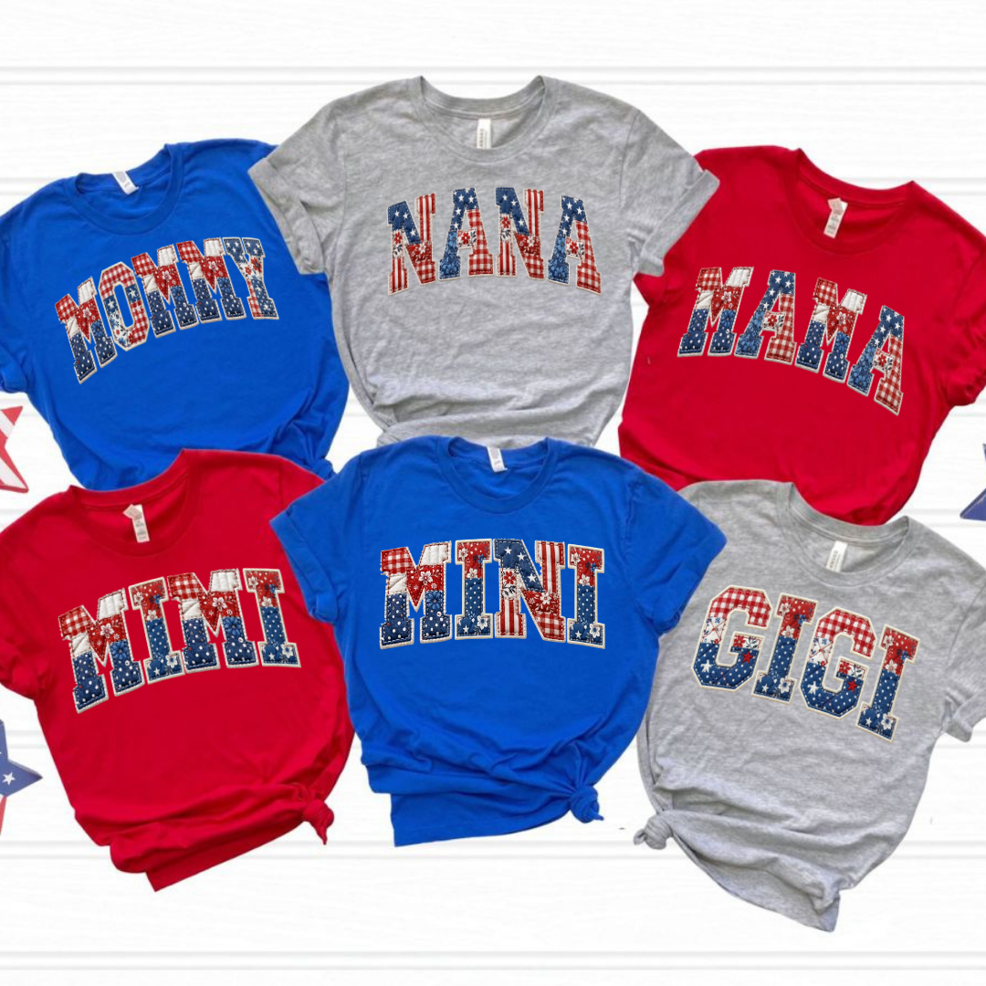 Patchwork Patriotic Names DTF Transfer
