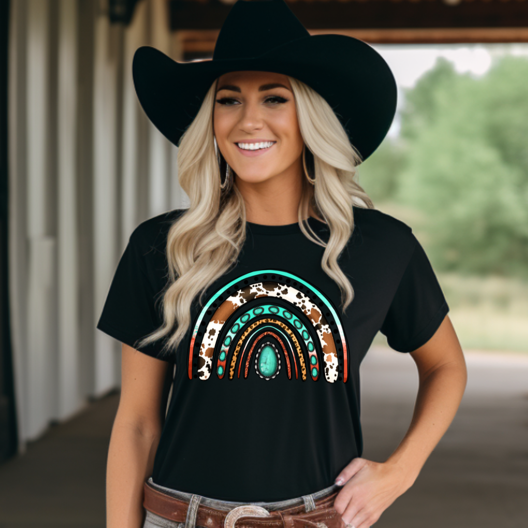 Turquoise Cowhide Rainbow DTF Transfer