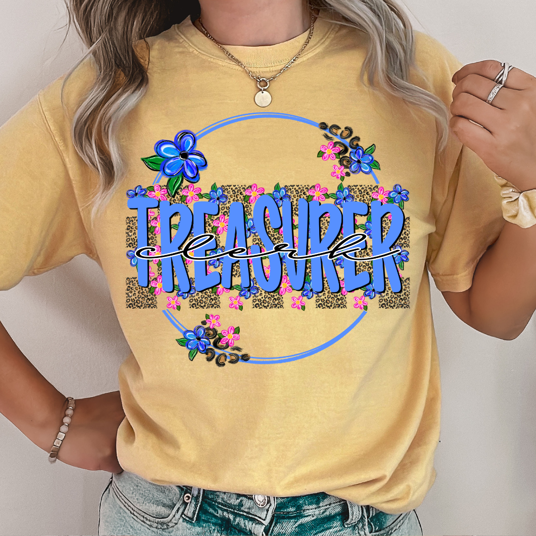 Treasury Clerk Blue Floral Circle DTF Transfer