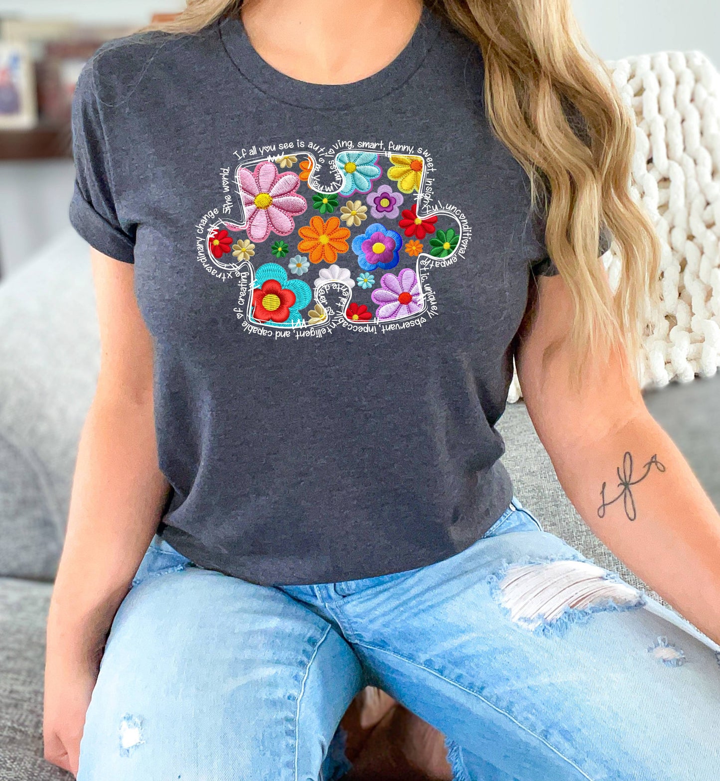 Autism Puzzle White Text DTF