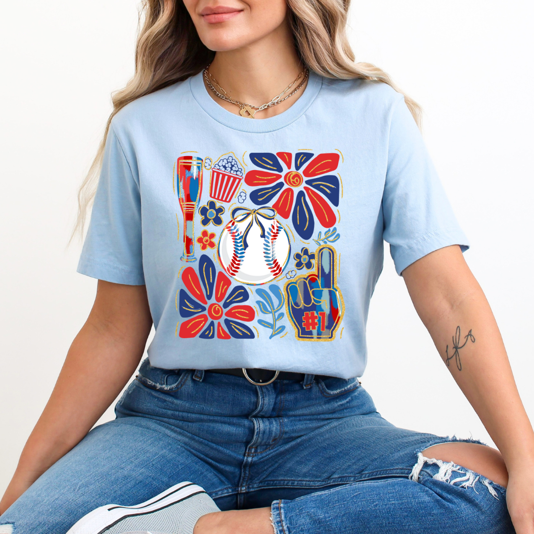 Baseball Retro Floral Collage DTF Transfer