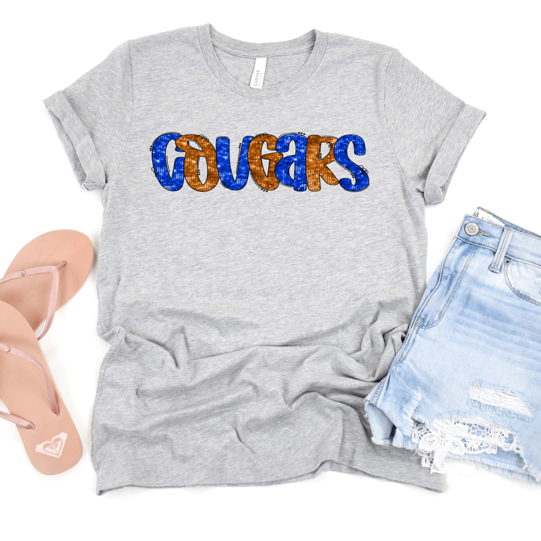 Cougars Orange Blue Shimmer DTF