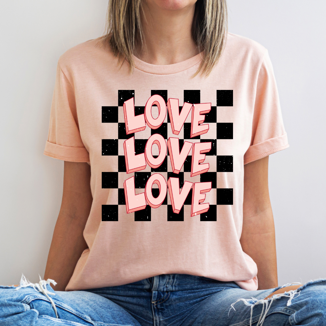 Love Checkered Stacked DTF Transfer