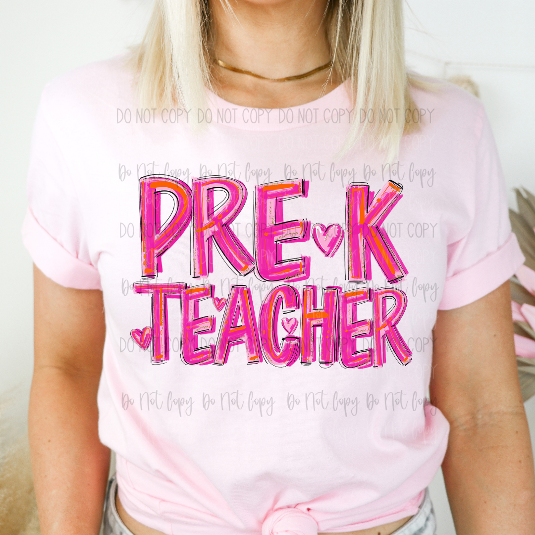 Pre-K Teacher Pink Brush DTF Transfer