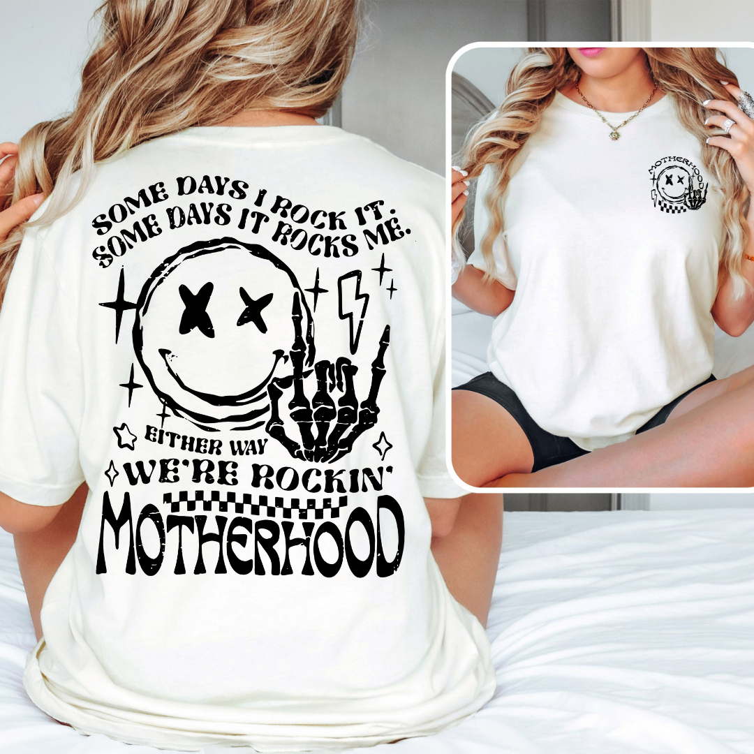 Rocking Motherhood Black Front Back DTF
