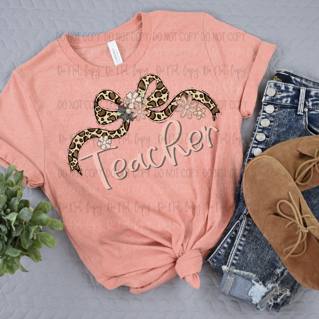 Teacher Leopard Bow DTF Transfer