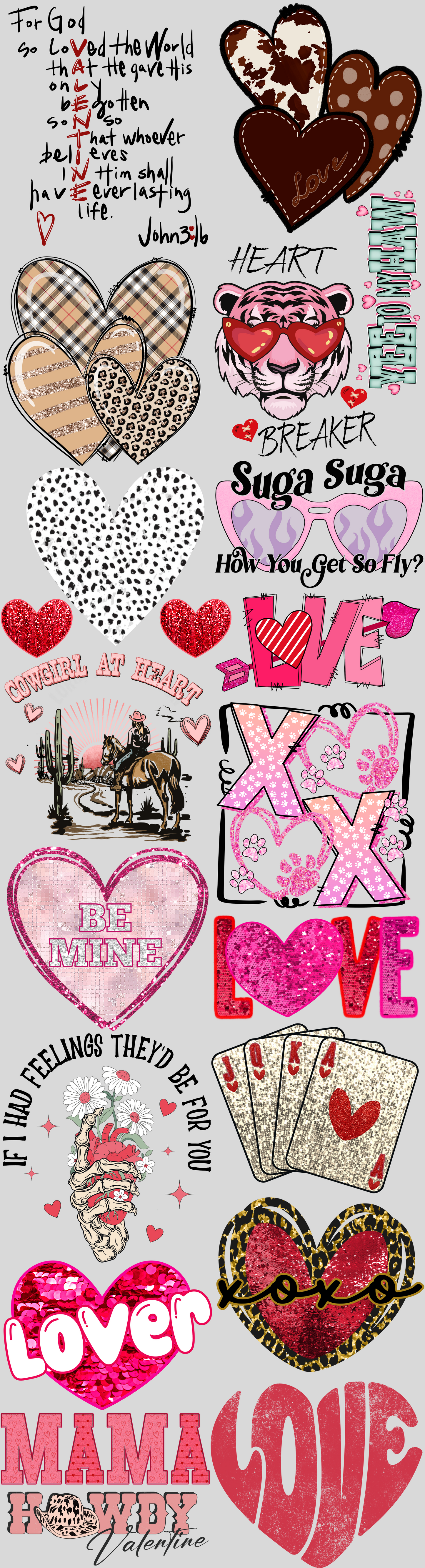 Valentine's Day THEMED #3 83" Gang Sheet