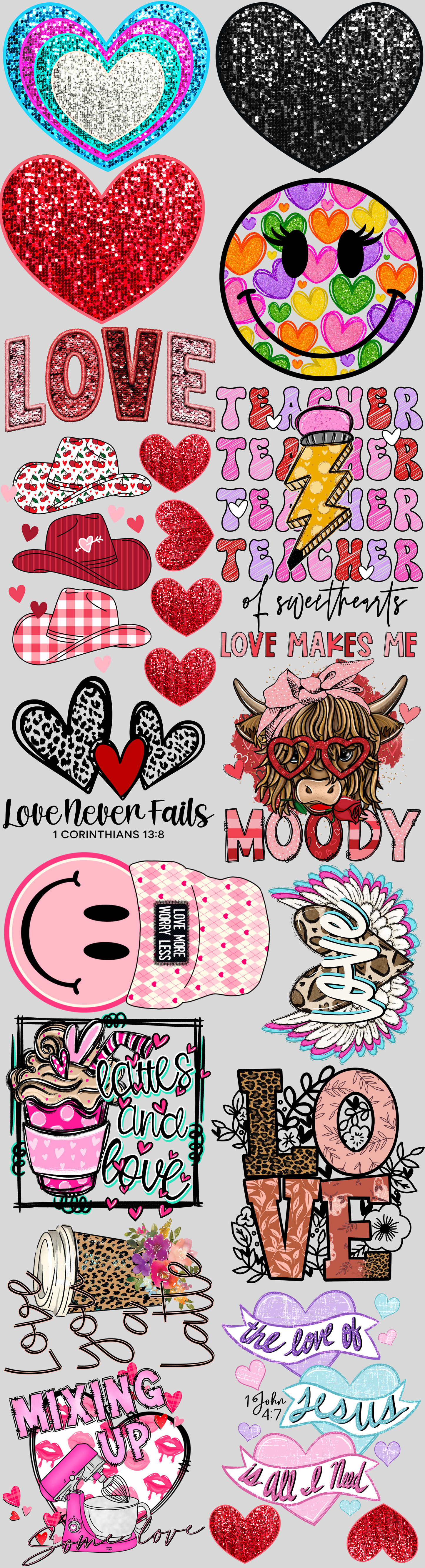 Valentine's Day THEMED #4 83" Gang Sheet