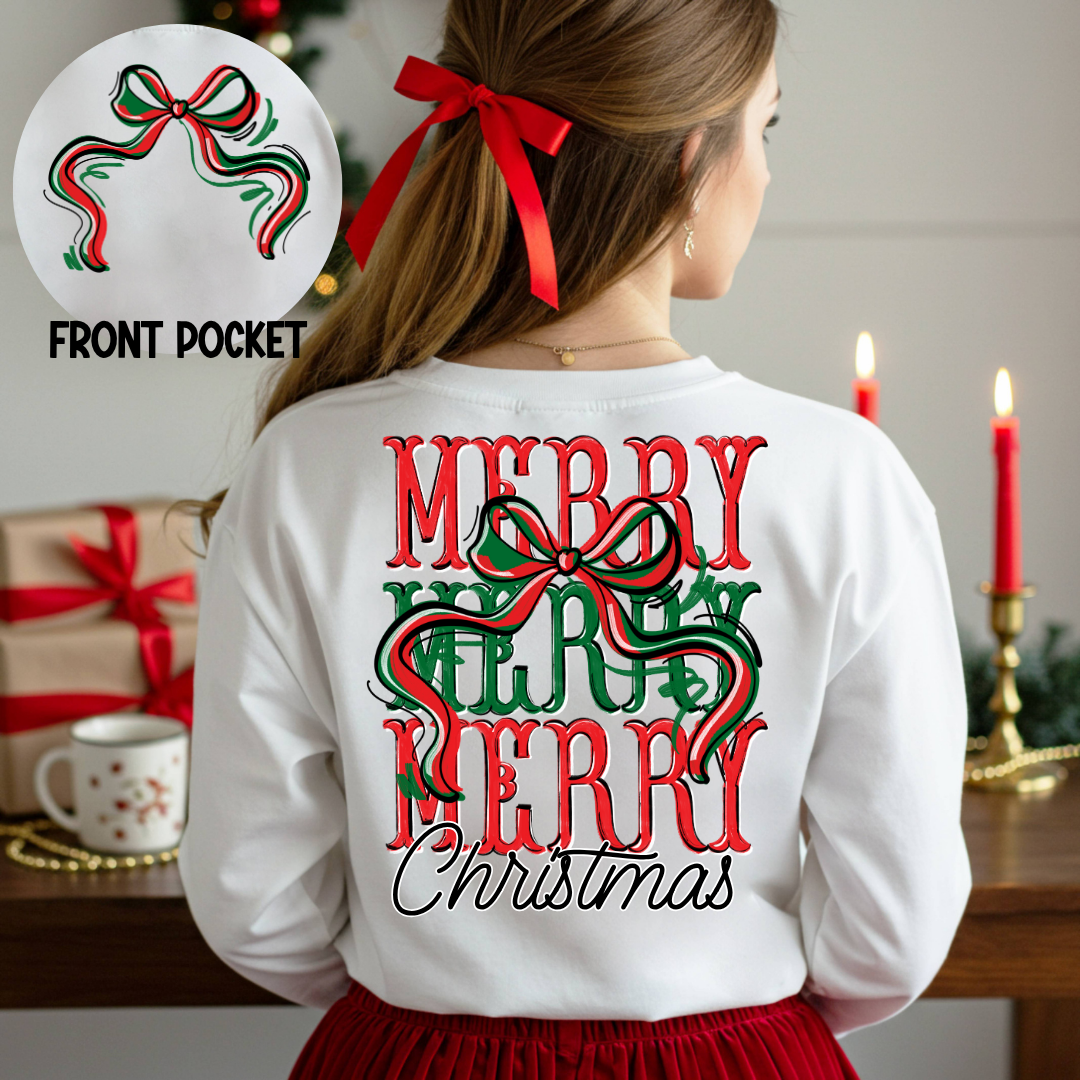 Merry Christmas Stacked Bow DTF Transfer