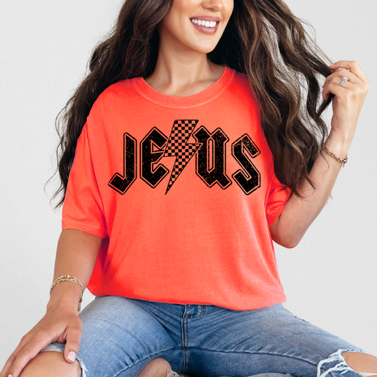 Jesus Black Check Bolt DTF Transfer