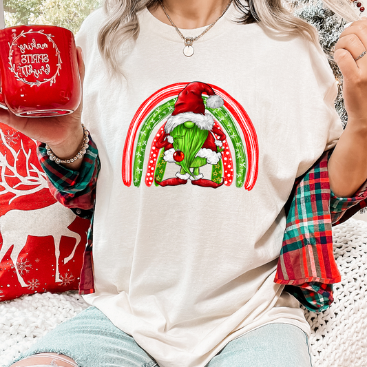 Green Christmas Gnome and Rainbow DTF