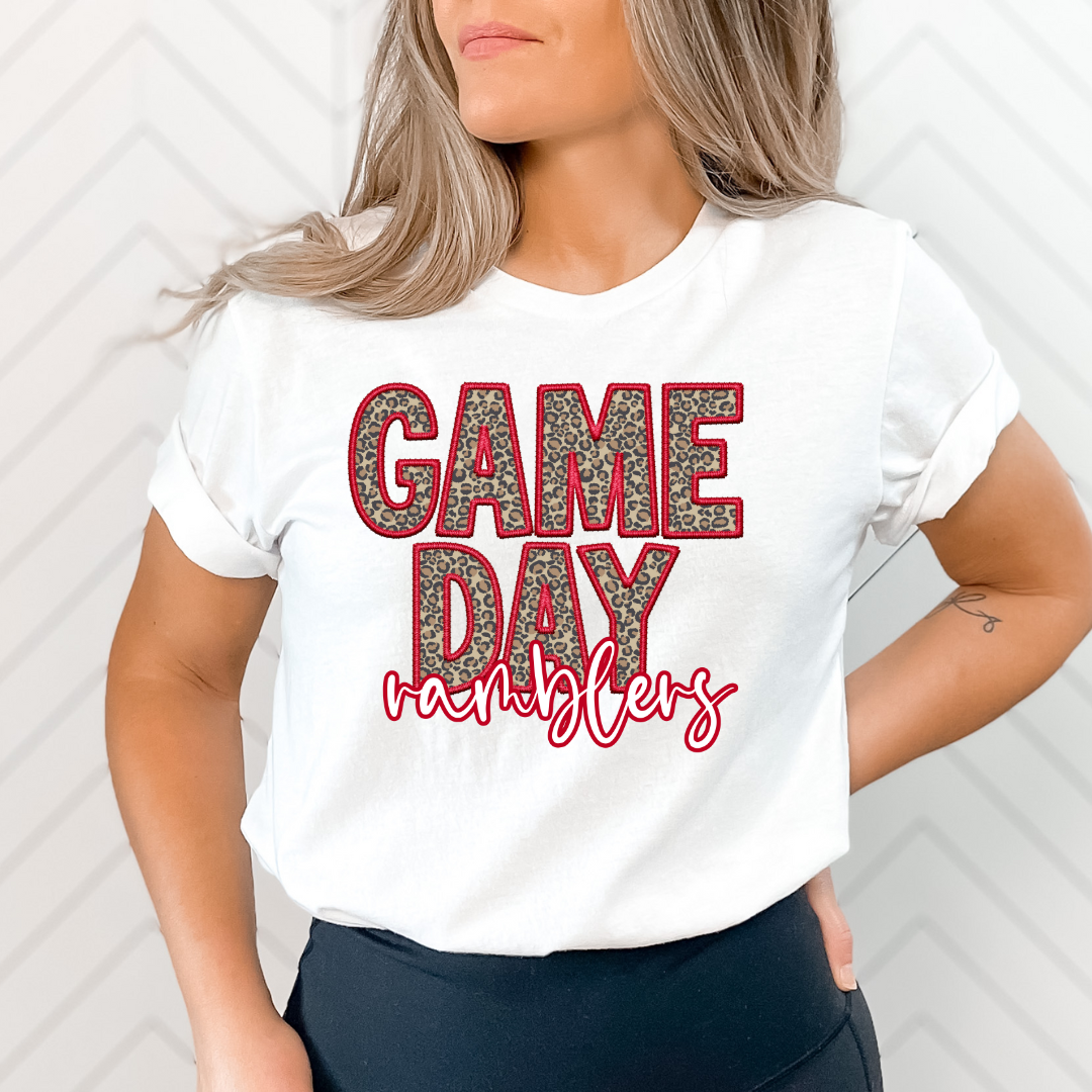 Red Game Day Ramblers Faux Embroidery DTF