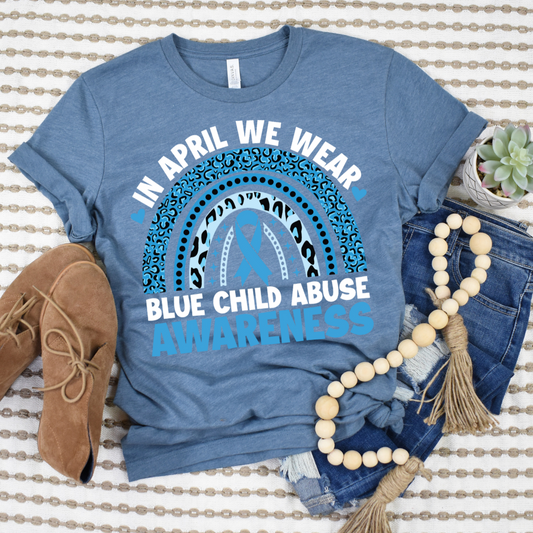 In April We Wear Blue Leopard Rainbow DTF