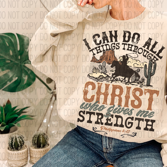 Western I Can Do All Things Through Christ DTF