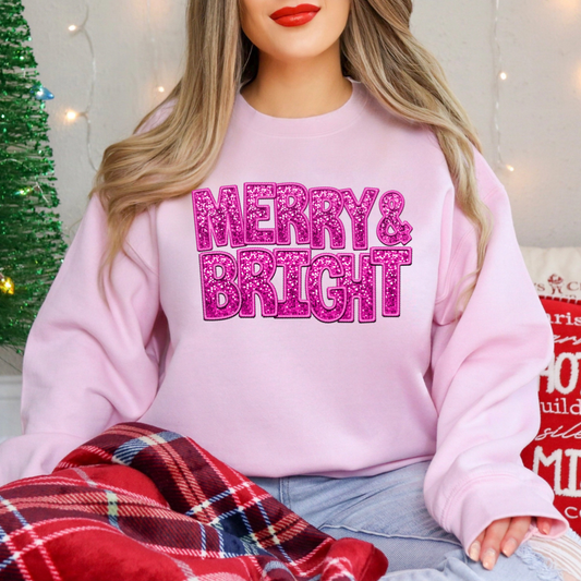 Merry and Bright Pink DTF Transfer