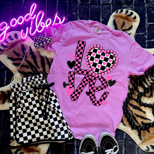 Pink Black Check Love DTF Transfer