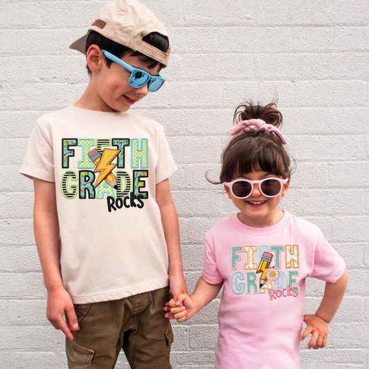 Fifth Grade Rocks Faux Embroidery DTF Transfer