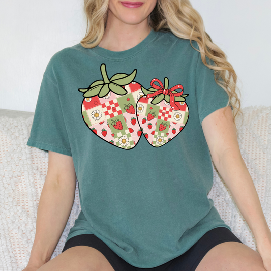 Coquette Patterned Strawberries DTF Transfer