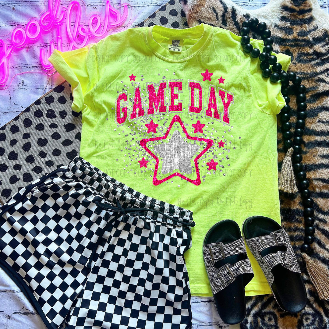 Pink Sparkle Game Day Star DTF Transfer