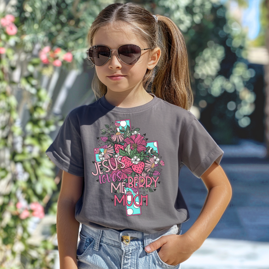 Jesus Loves Me Berry Much Cross DTF Transfer