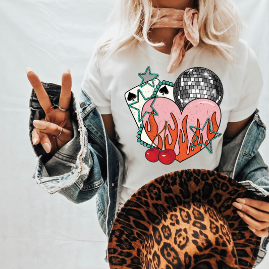 Heart Cherries Cards DTF Transfer