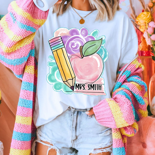 Personalized Teacher Pencil and Apple DTF Transfer