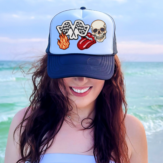 Racing Skelly Hat Patch Collage