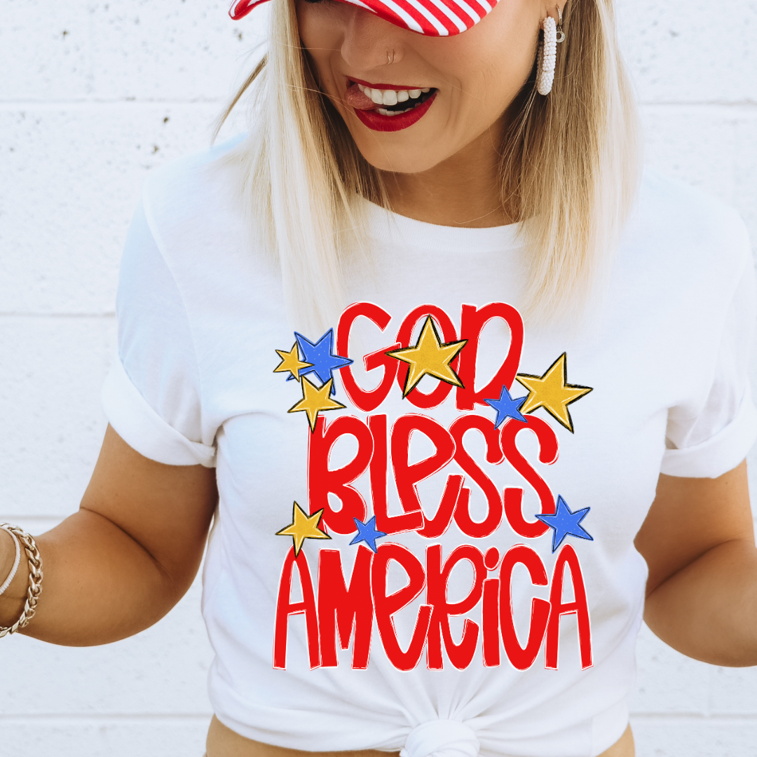 God Bless America Yellow Stars DTF Transfer