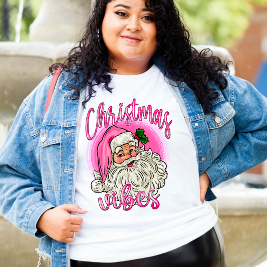 Pink Santa Christmas Vibes DTF