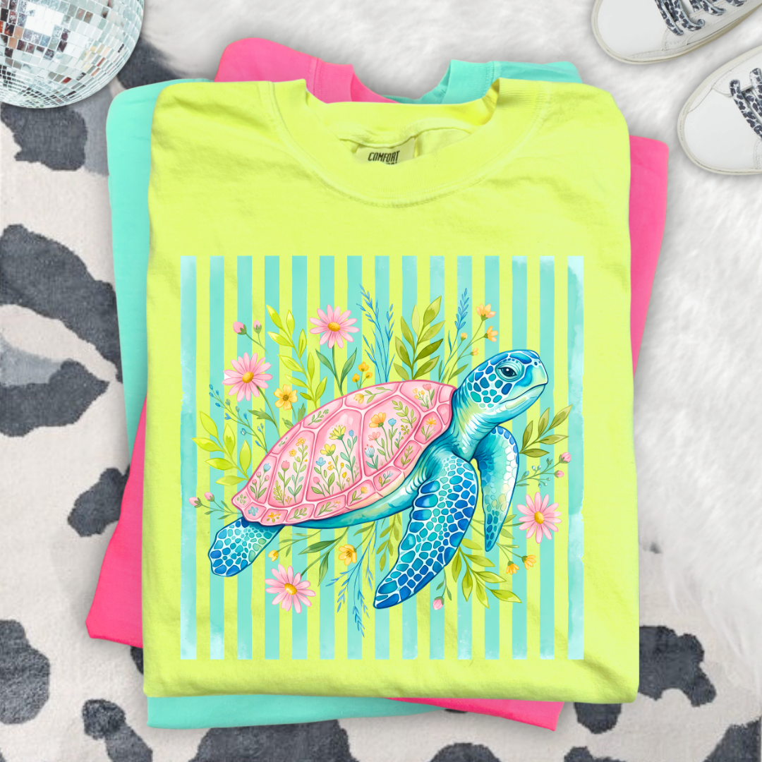 Neon Sea Turtle DTF Transfer