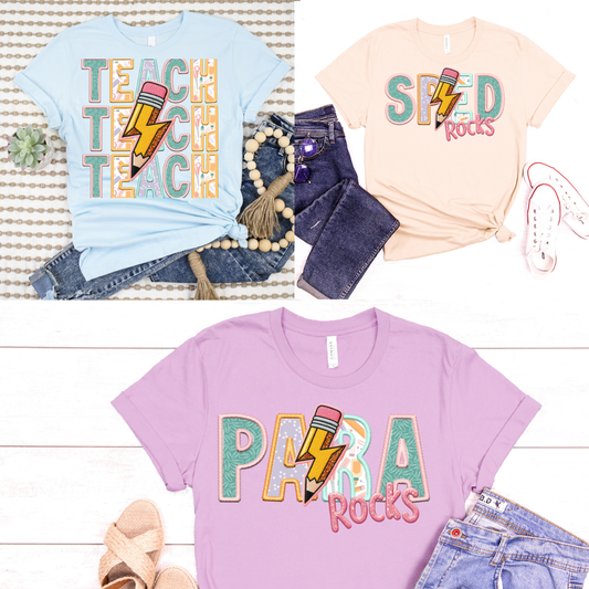 Teaching Rocks Faux Embroidery DTF Transfer