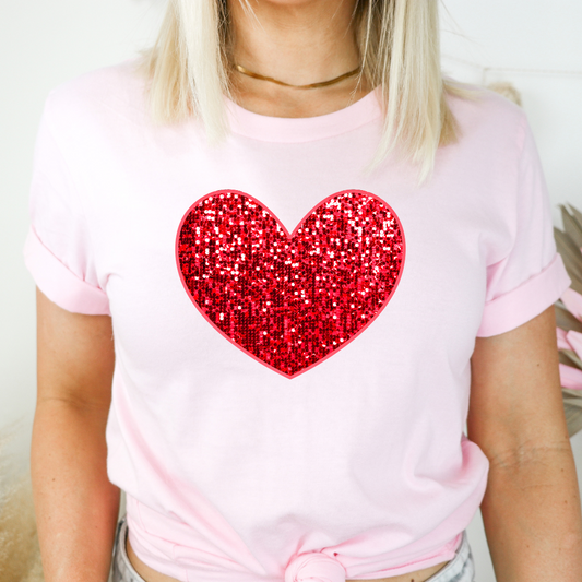 Red Sequin Heart DTF