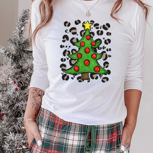 Leopard Print Watercolor Christmas Tree DTF