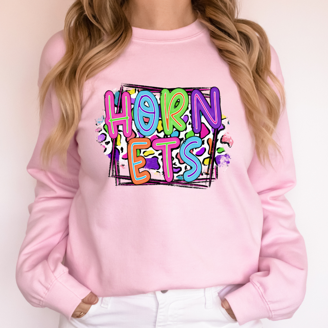 Hornets Stacked Neon Doodle Letters DTF