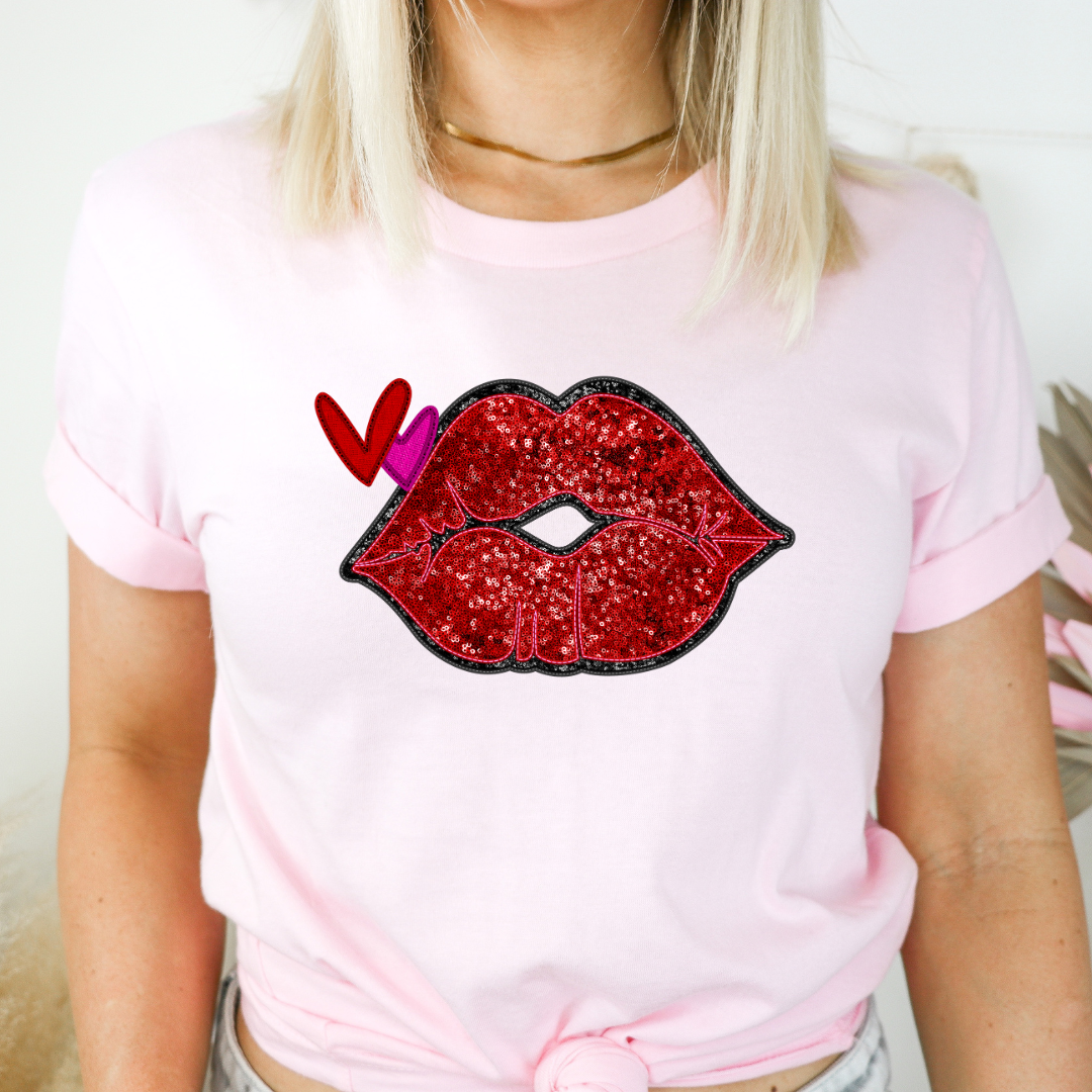 Red Sequin Kiss DTF