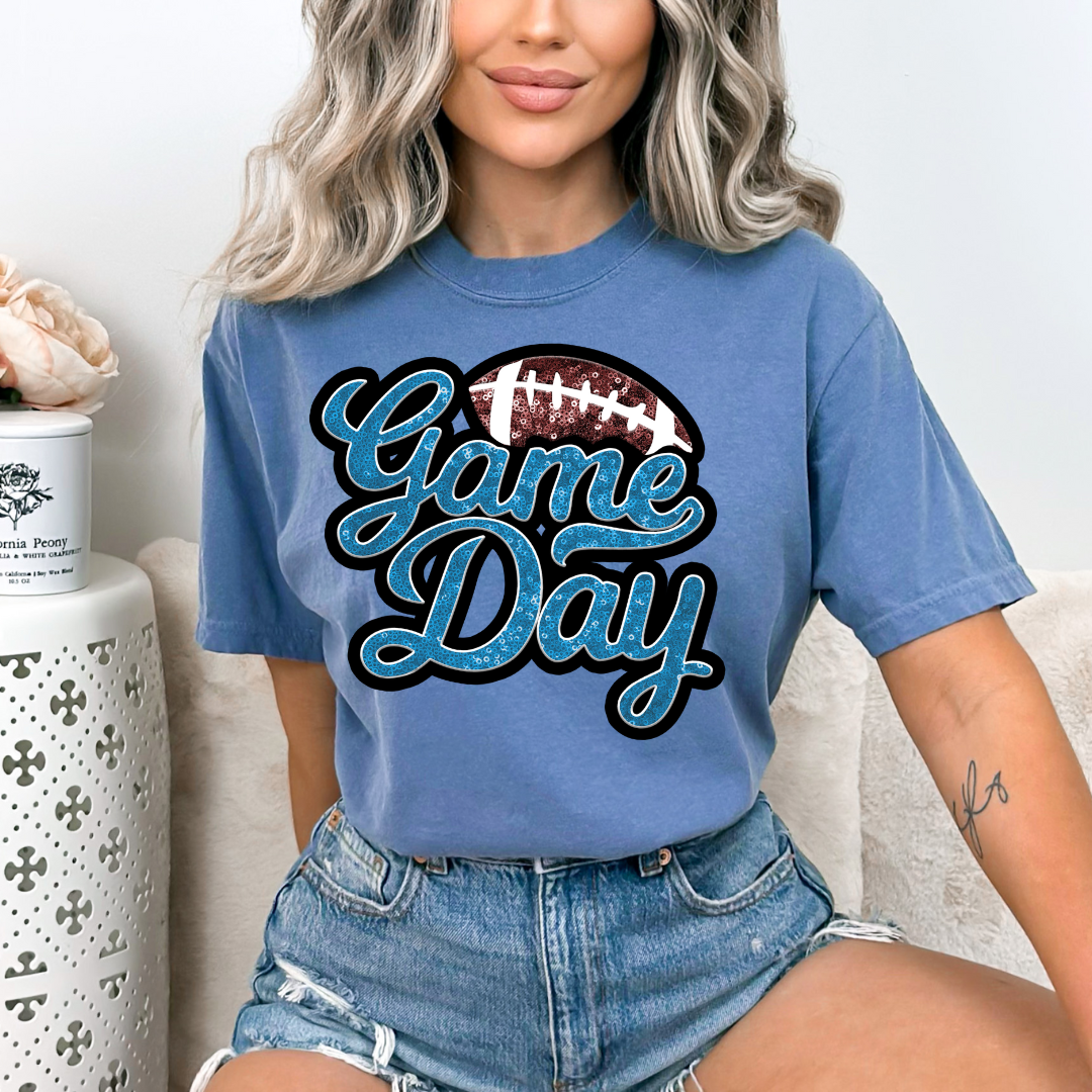 Game Day Light Blue Sparkle DTF Transfer