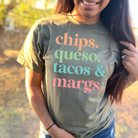 Chips queso Tacos Margs DTF Transfer