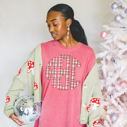 Pink Christmas Plaid Monogram DTF Transfer