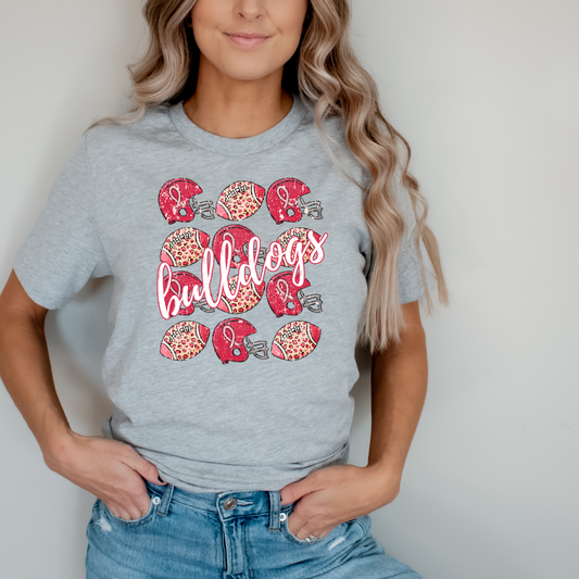 Pink Football Helmet Pink Out Pattern Bulldogs DTF