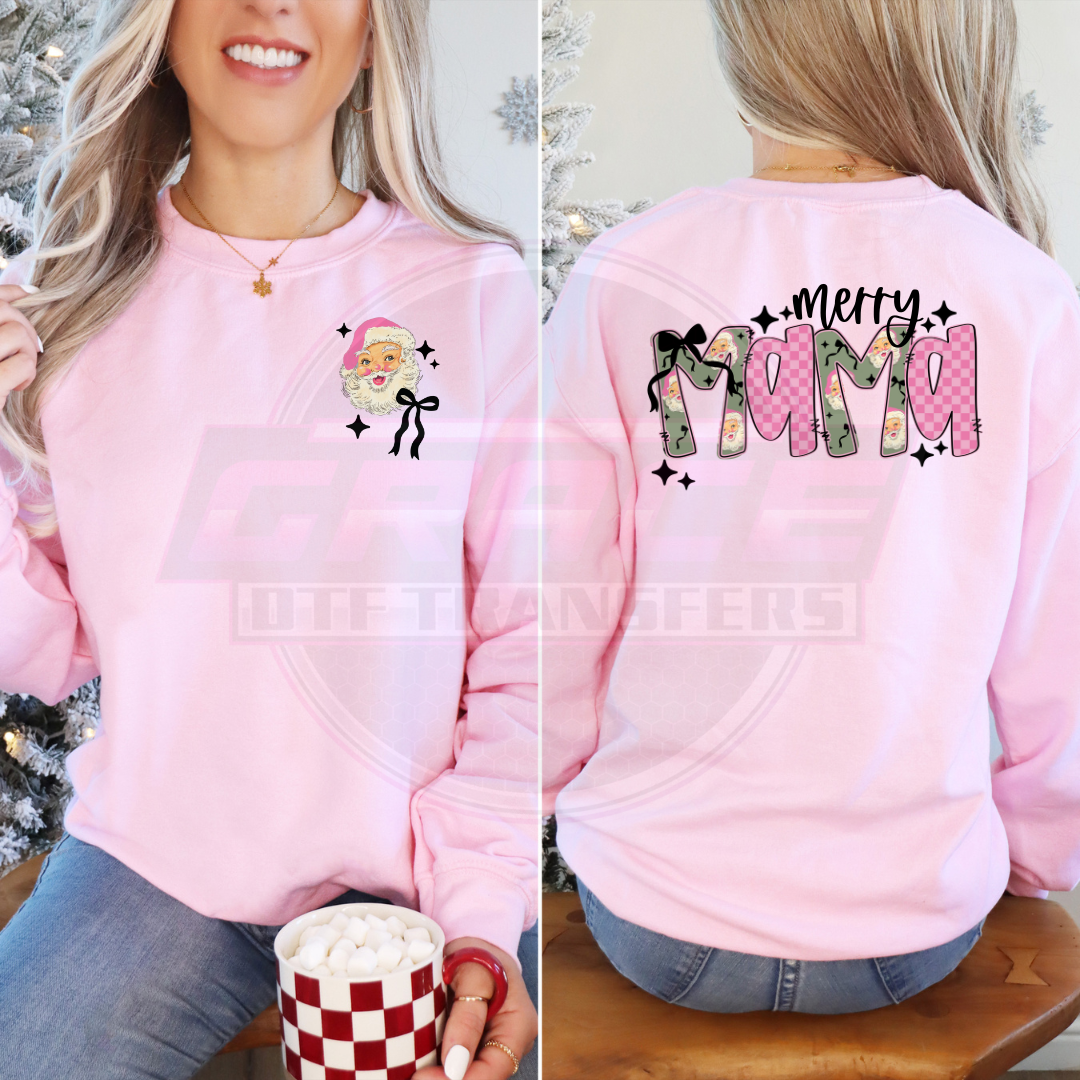 Pink Santa Front Back DTF Transfer